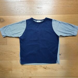 BEAMS HEART Mixed Media Paneled Tee Navy Striped Womens